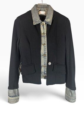 AMICI Made in Italy Blue Denim and Black Knit Jacket Women's XS-S